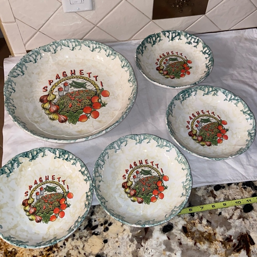 RARE Vintage HIMARK Ceramic Spaghetti Pasta Bowl 5pc Set Made in Italy